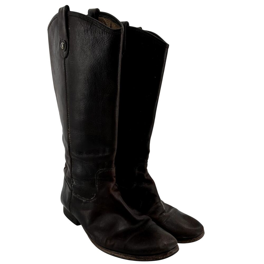 Frye Melissa Button Knee High Riding Boots Leather Motorcycle Western Brown 10B